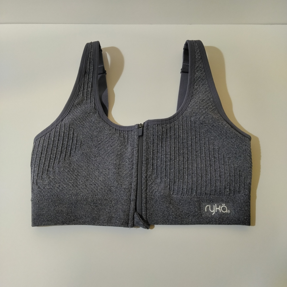 Ryka Women's Textured Zip Sports Bra, Size M, in Peacock Heather (Blue) NWOT